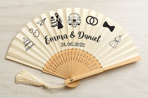 Personalized Silk Wedding Fans - Full-color Print (23cm/13"L)