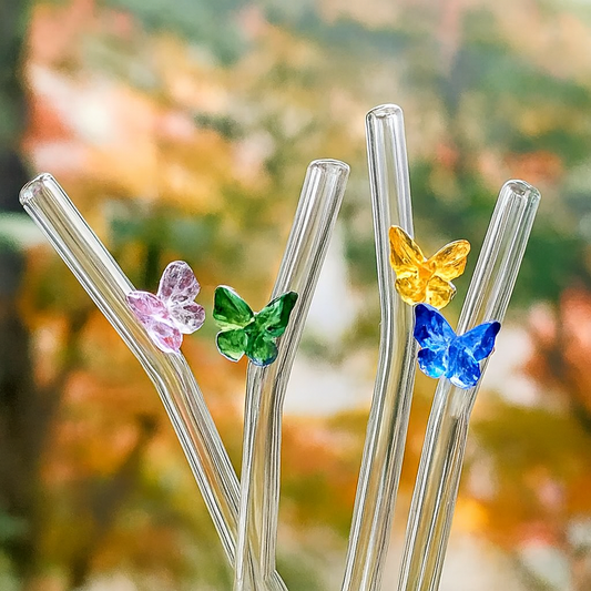 Bent Glass Straw with Decorative Charms 🌸