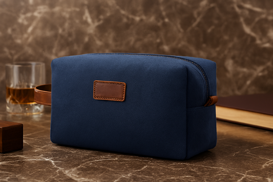 Canvas Leather Dopp Kit for Men with Optional Logo on Leather Patch