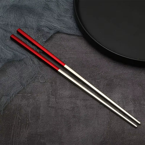 Two-Tone Metallic Silver Stainless Steel Chopsticks