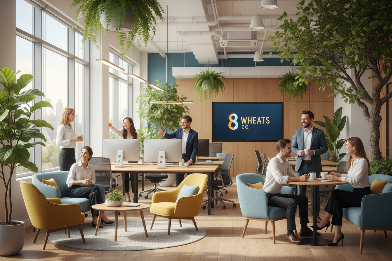 happy at 8 Wheats office